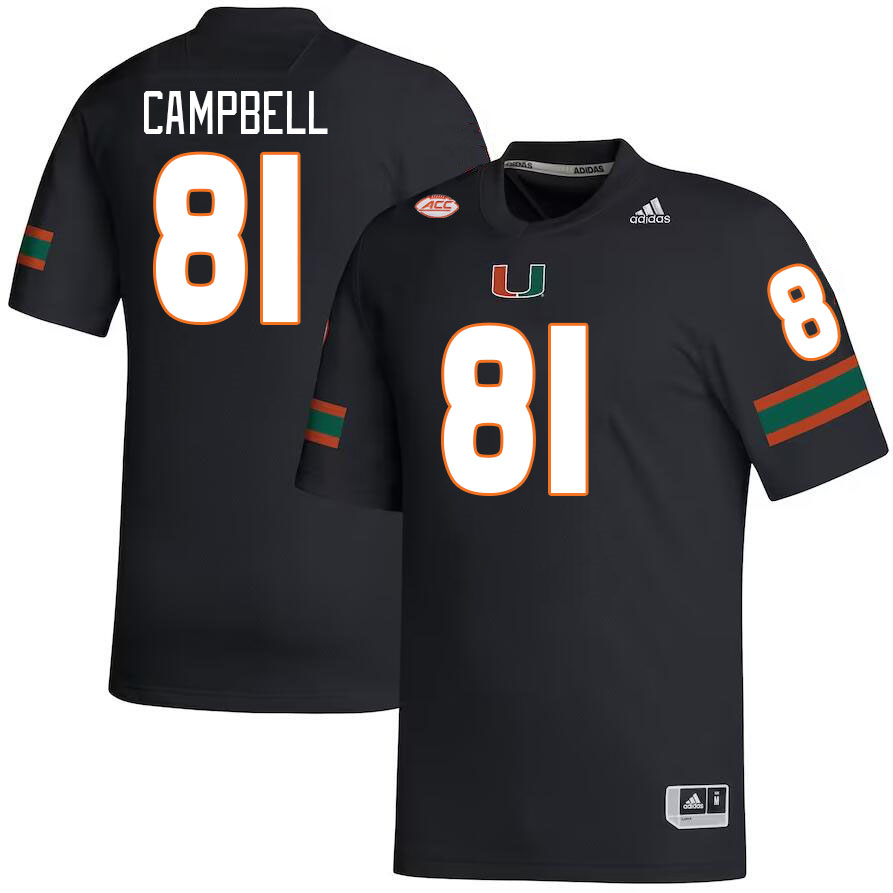 #81 Calais Campbell Miami Hurricanes Jerseys Football Stitched-Black